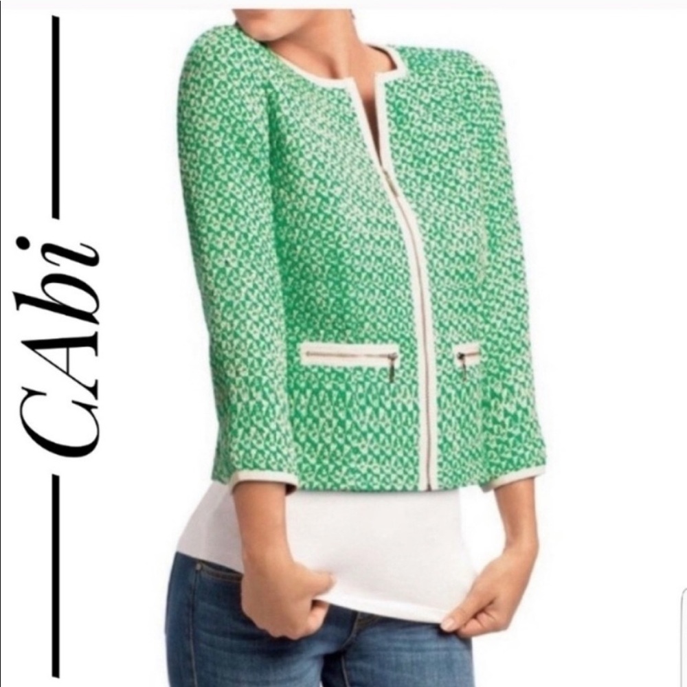 CAbi #726 Clover Tweed Green Zip Up Career Jacket